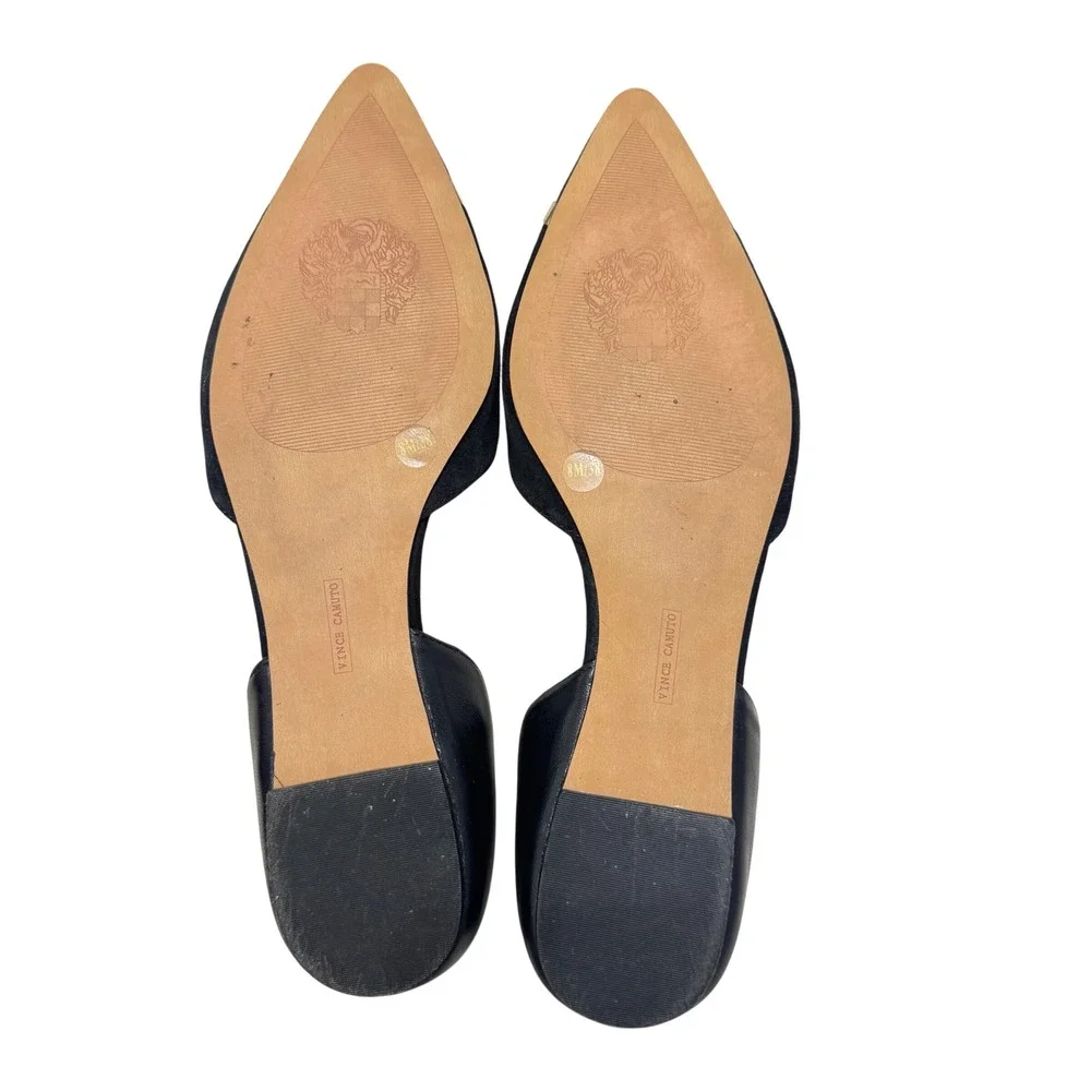 Vince Camuto Hope Pointed Toe‎ Flats Womens 8 Black Suede Leather Gold